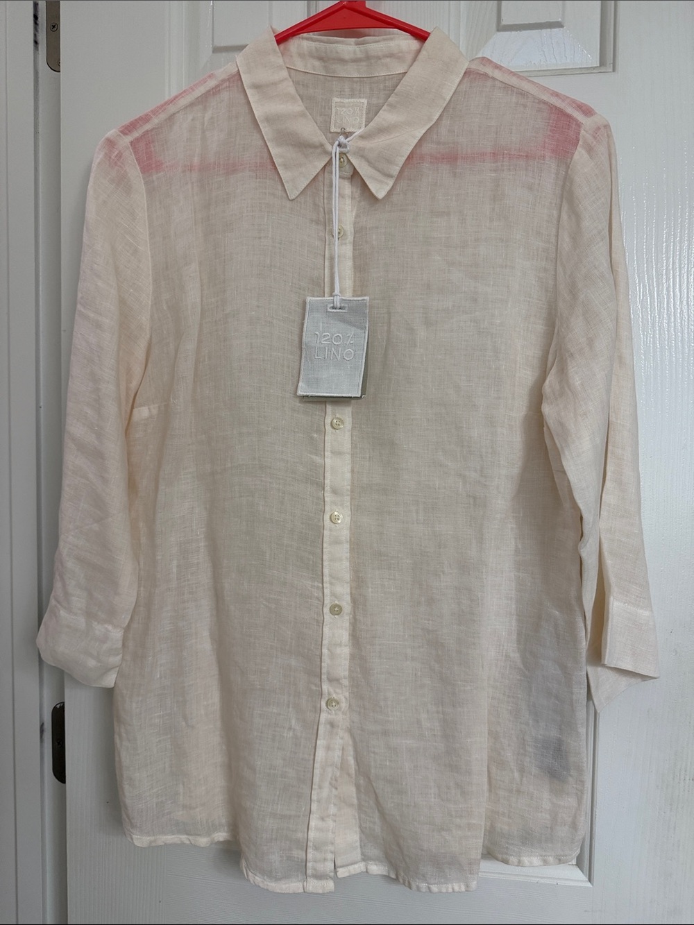 120% Lino Button Top in Beige . NEW with tags . Large